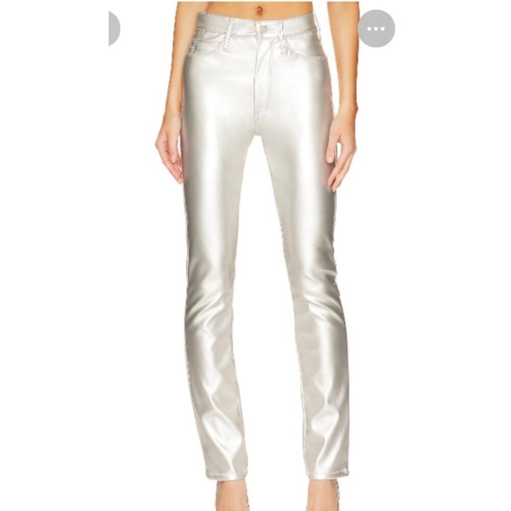 MOTHER The Dazzler Skimp Faux Leather Slim Fit Pants Women’s Sz 32 Metallic Gray